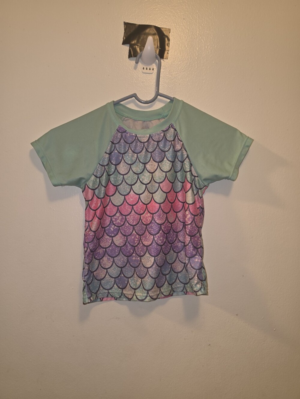 Kids Mermaid Scale Rash Guard Swim Shirt - Mint & Multicolor